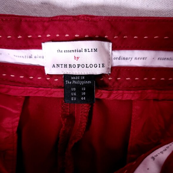 Anthropologie The Essential Slim Pants Womens 12 Red Double Button Stretch Crop - Picture 12 of 16